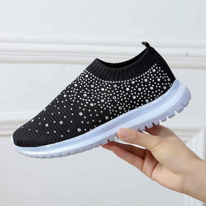 Woman Sock Sneakers crystal 2021 Knitted Flat Shoes summer women's  Loafers  Ladies Casual Vulcanized Shoes slip on mesh sport s