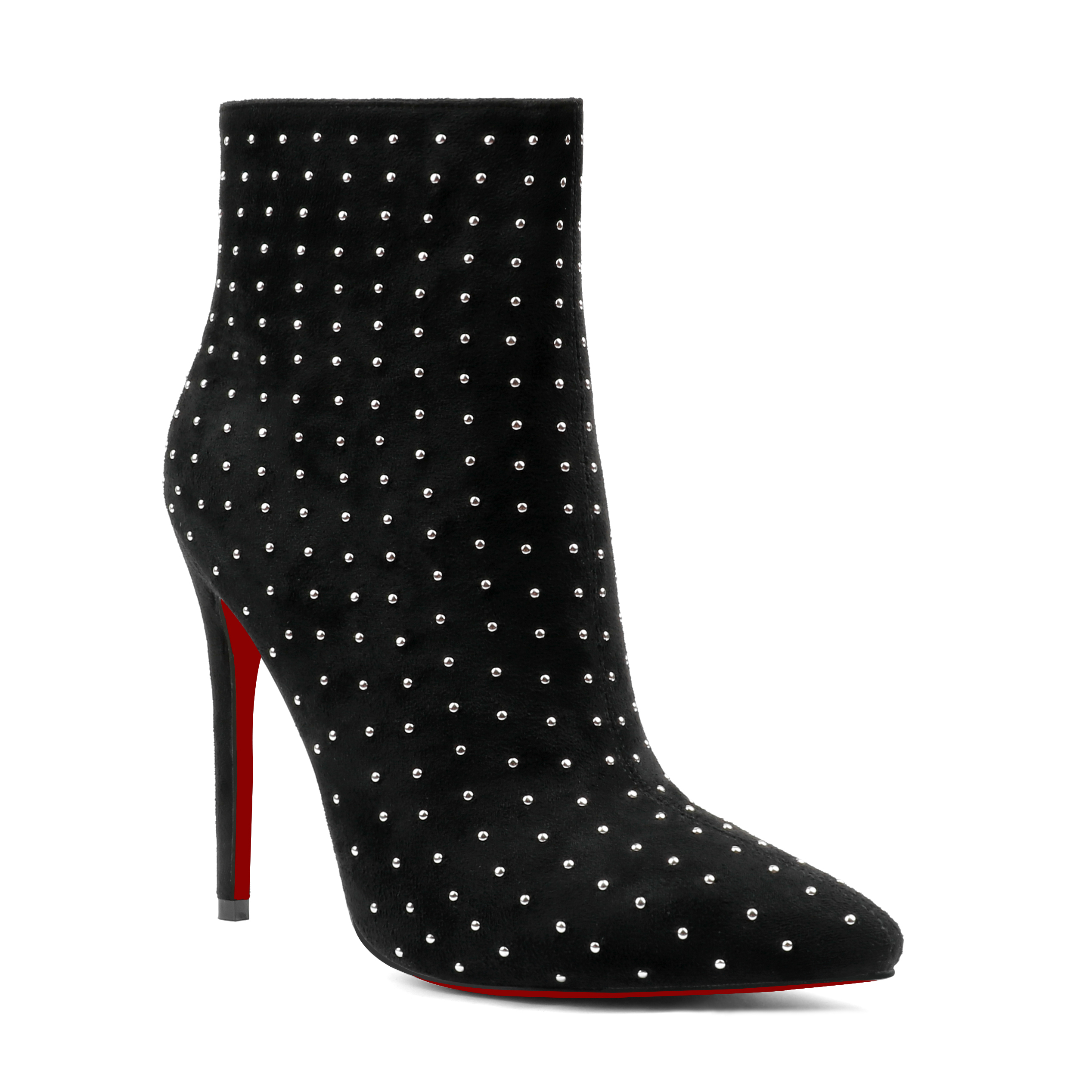 120mm/100mm Red Bottom Women's Closed Pointed Toe Heels Stilettos Ankle Boots Suede Shoes-MERUMOTE