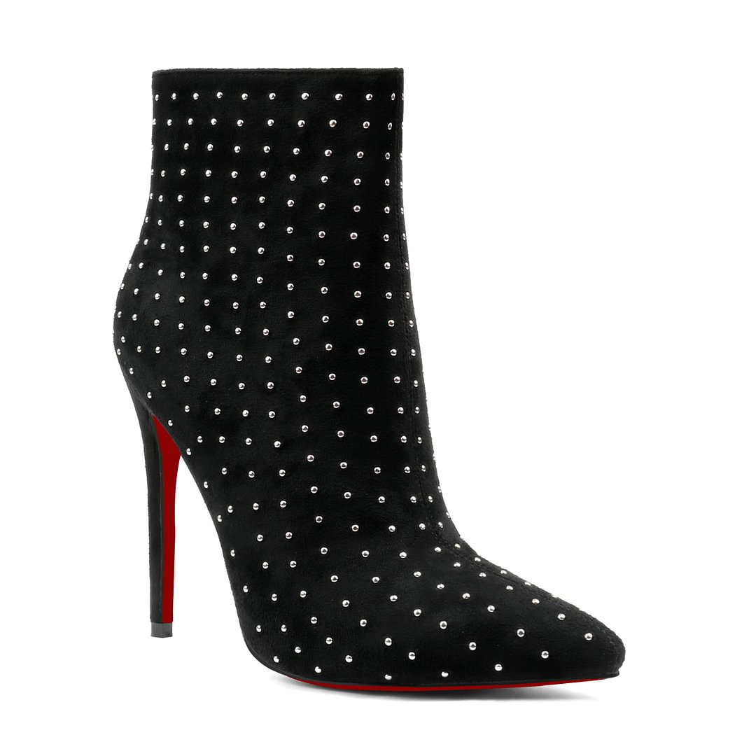 120mm/100mm Red Bottom Women's Closed Pointed Toe Heels Stilettos Ankle Boots Suede Shoes-MERUMOTE