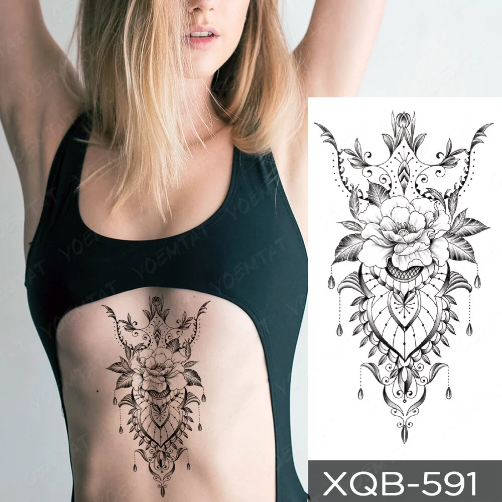 Sdrawing Temporary Tattoo Sticker Henna Mehndi Totem Flash Tatto Lotus Flower Hand Fingers Body Art Arm Fake Tatoo Men Women