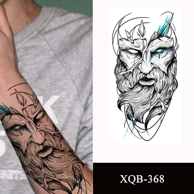 Sdrawing Forest Tattoo Sticker for Men Women Tiger Wolf Death Skull Temporary Tattoo Fake Henna Skeleton King Animal Tatoo Pattern
