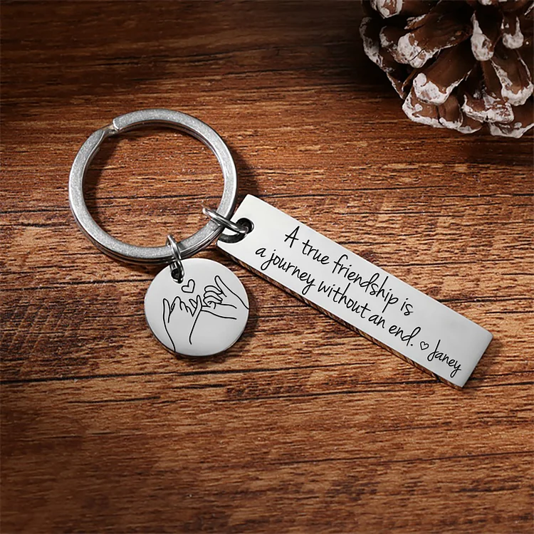 Custom Name Sister Keychain Pinky Swear Keyring "A True Friendship Is A Journey Without An End" Gift For Friend/Bestie