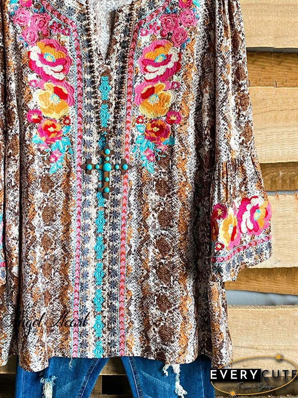Shift Casual V Neck Floral Tops