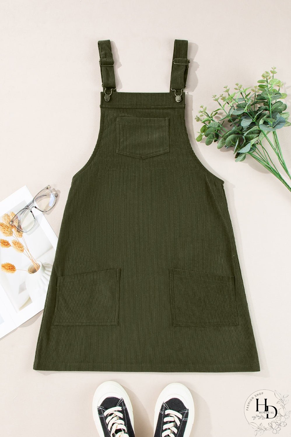 Women's Olive Green Corduroy Mini Dress