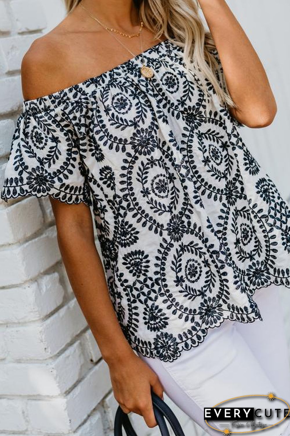 White Off Shoulder Floral Top