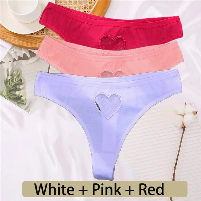 3PCS/Set Cotton G-String Seamless Thong Women Transparent Heart Low Waist Panties Ladies Underwear Panty Comfortable Lingerie