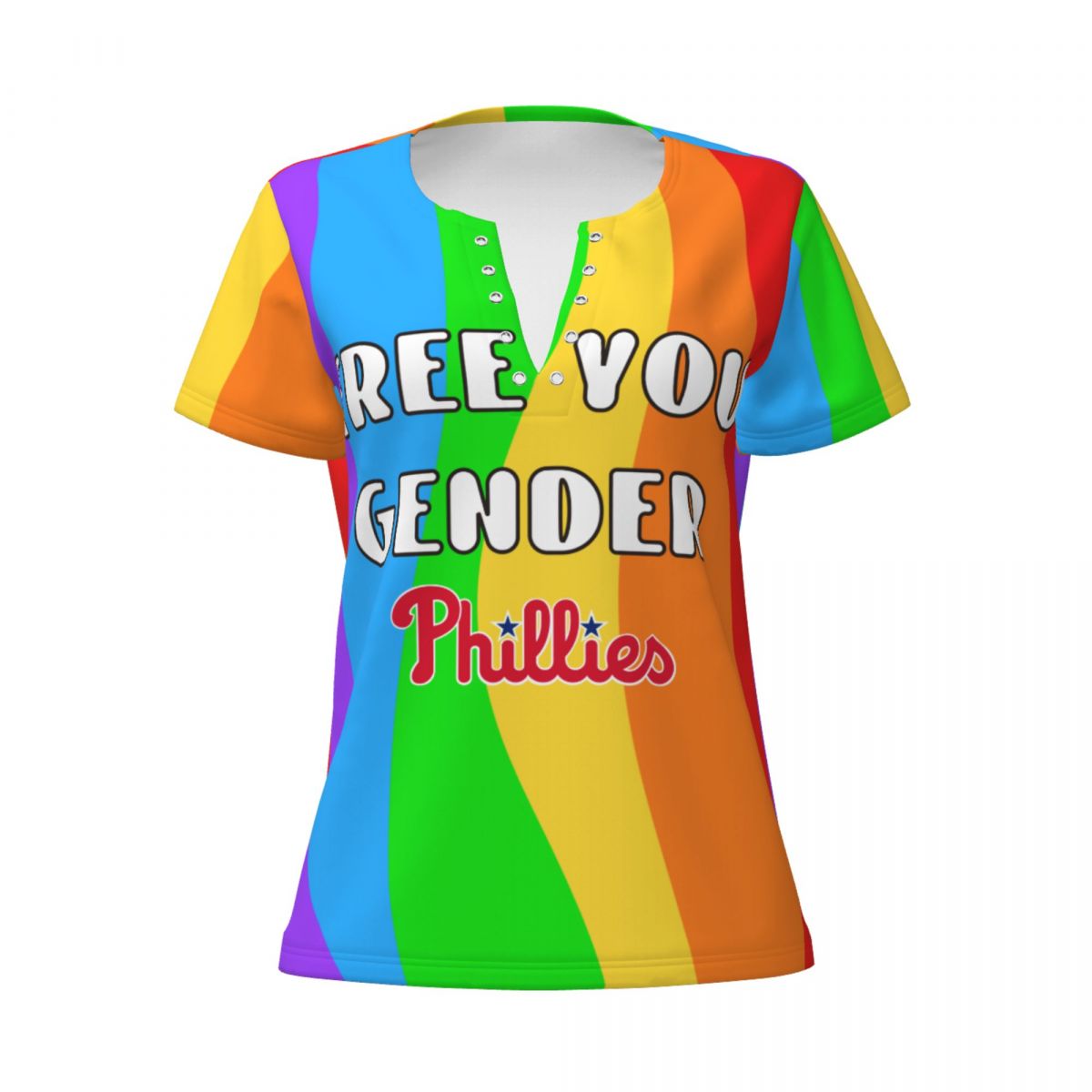 Philadelphia Phillies Pride Womens Summer Sexy V Neck Tee