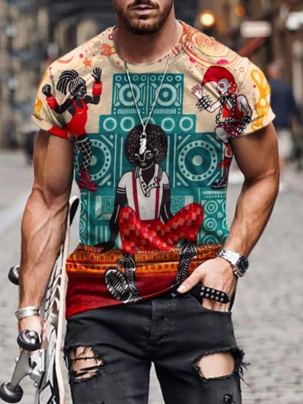 King of Egypt Printed Round Neck Loose T-shirt