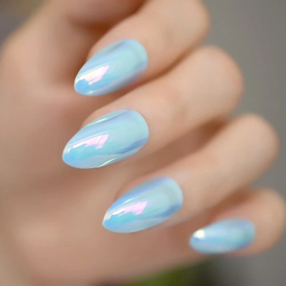 Mocha Pink Mirror False Nails Chrome Stiletto Faux Nails Glass Shiny Effect Surface Ladies Fingernails Fake 24-Nail Inspo