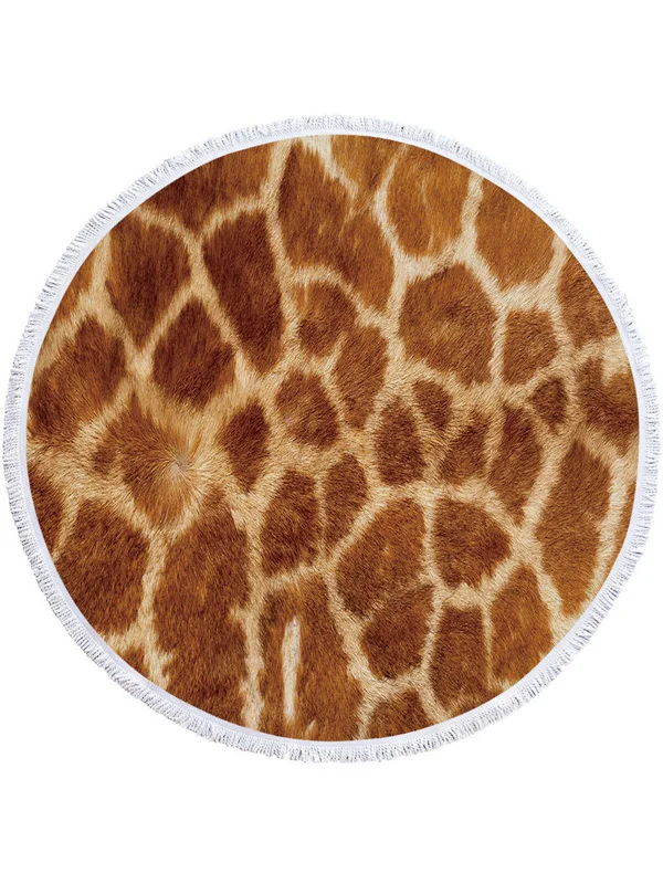 Stylish Animal Printed Round Shape Tasseled Soft Beach Mat