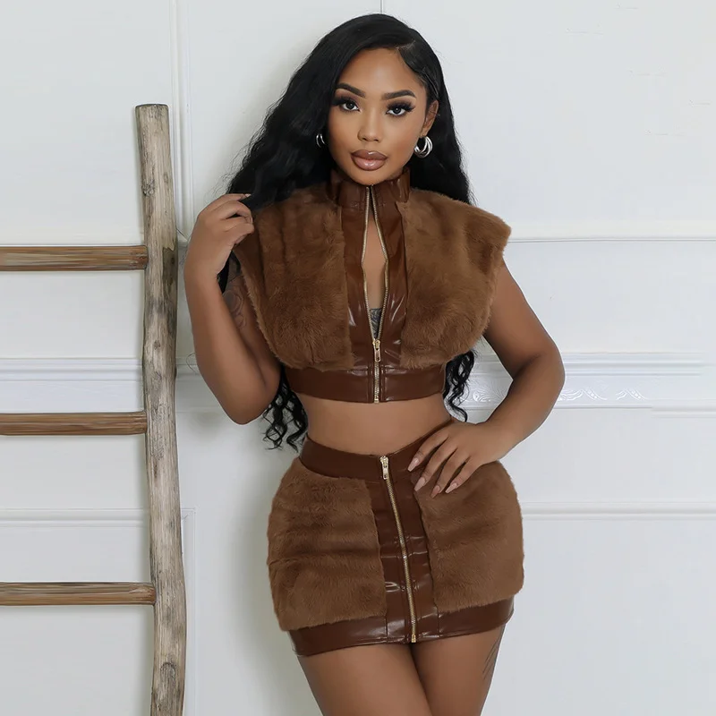 Uveng Uveng Has K24ST426 Fashion Women's Clothing 2024 Autumn New Sexy Hot Babes Ass Skirt Set