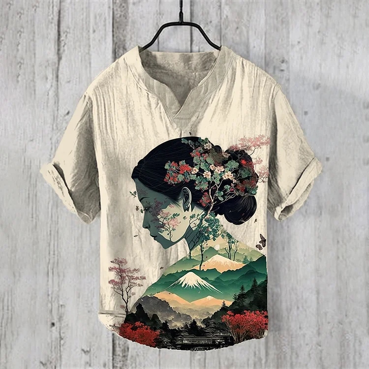 Japanese Art Linen Blend Shirt
