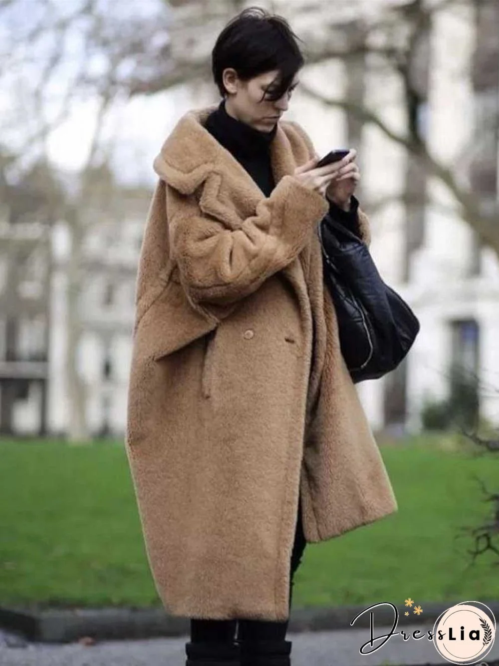 Long Faux Fur Camel Teddy Coat Maxi Jackets