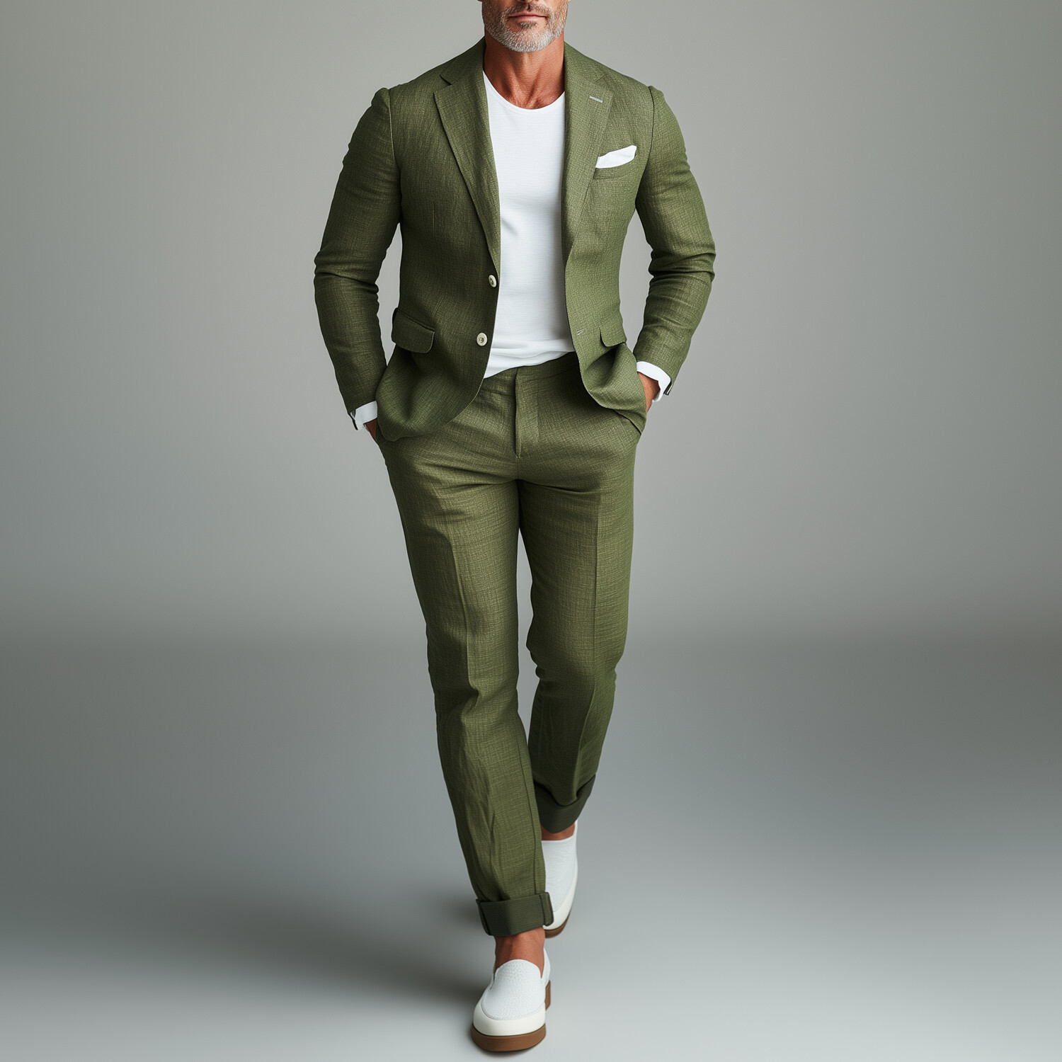 Men's Business Notched Lapel Button Blazer & Suit Pants 2Pcs Set
