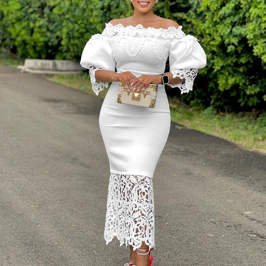 Kanonion Dashiki African Women Gown Hollow Out Party Dress Sexy Long Sleeve Round Neck Ladies Elegant Solid Pullover High Waist 2025