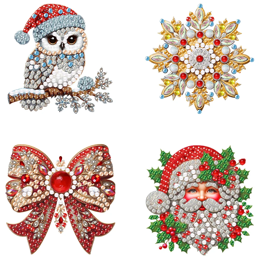 4Pcs Christmas Acrylic Special Shaped DIY Diamond Art Brooch Kit for Women Girls