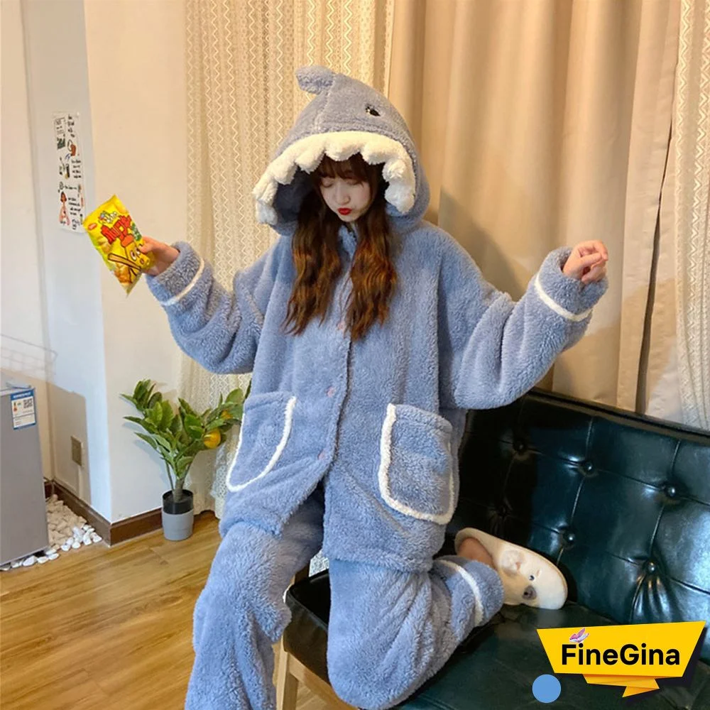 Cartoon Shark Hooded Home Pajamas Set