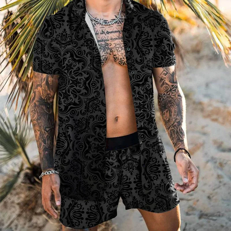 Men‘s Sets Short Sleeve Hawaiian Shirt And Shorts Summer Printing Casual Shirt Beach Two Piece Suit 2021 New Fashion Clothing