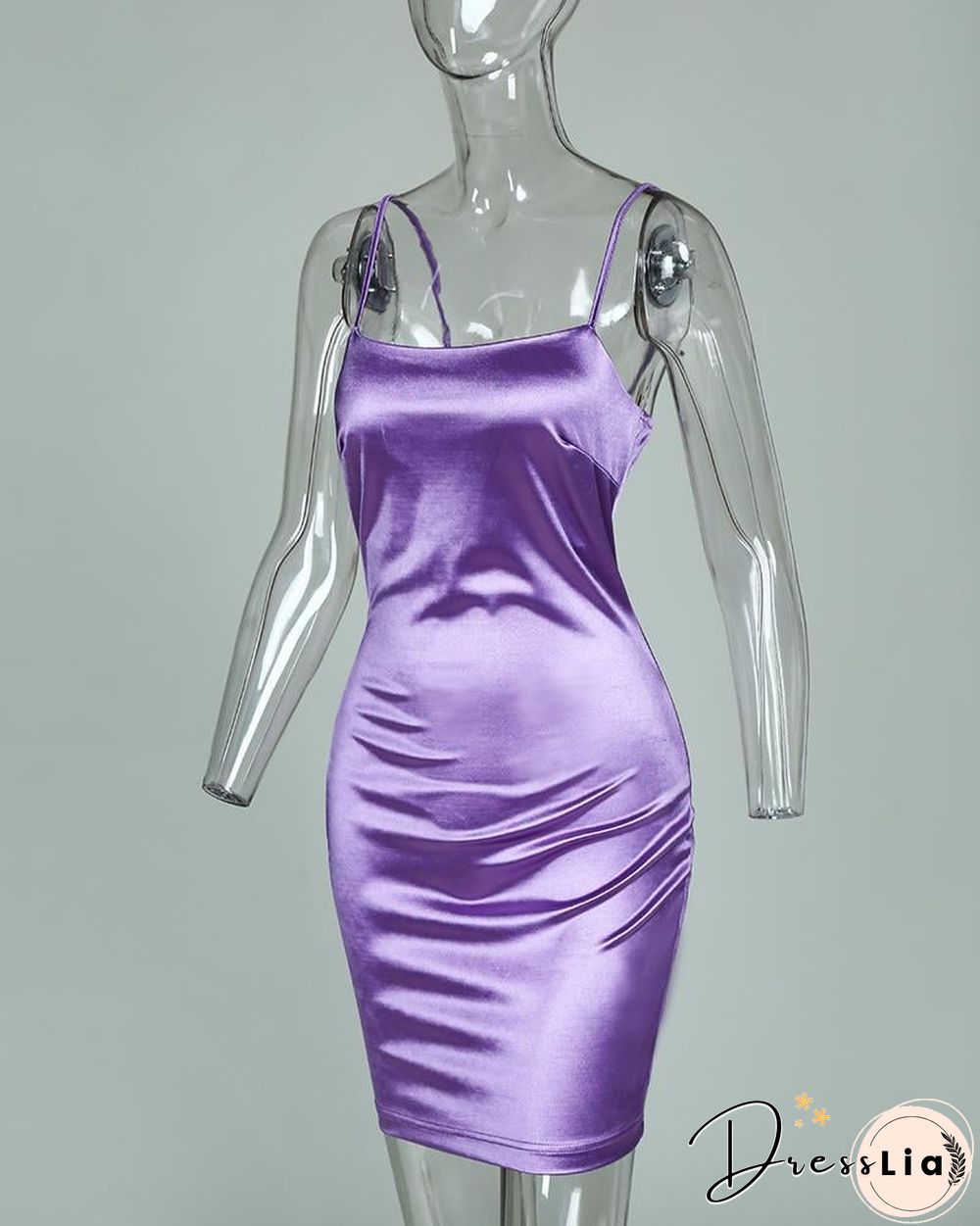 Spagheintti Strap U-neck Slimmg Satin Dress