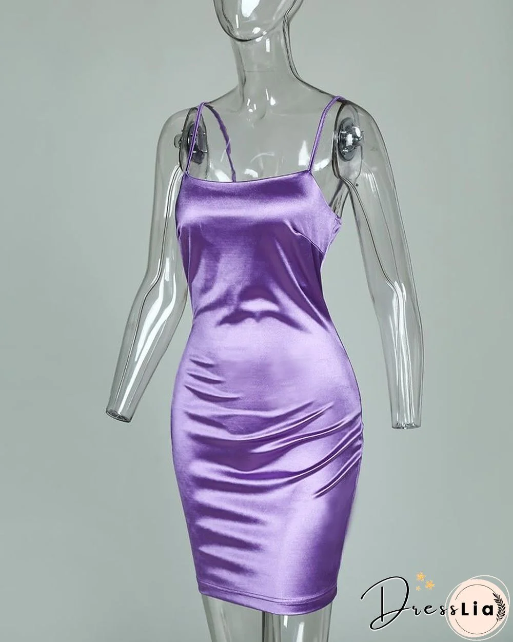 Spagheintti Strap U-neck Slimmg Satin Dress