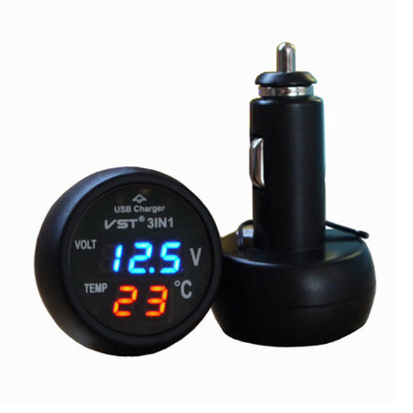 

3In1 Digital Voltmeter Thermometer Usb Car Charger Blue + Red Display, 501 Original