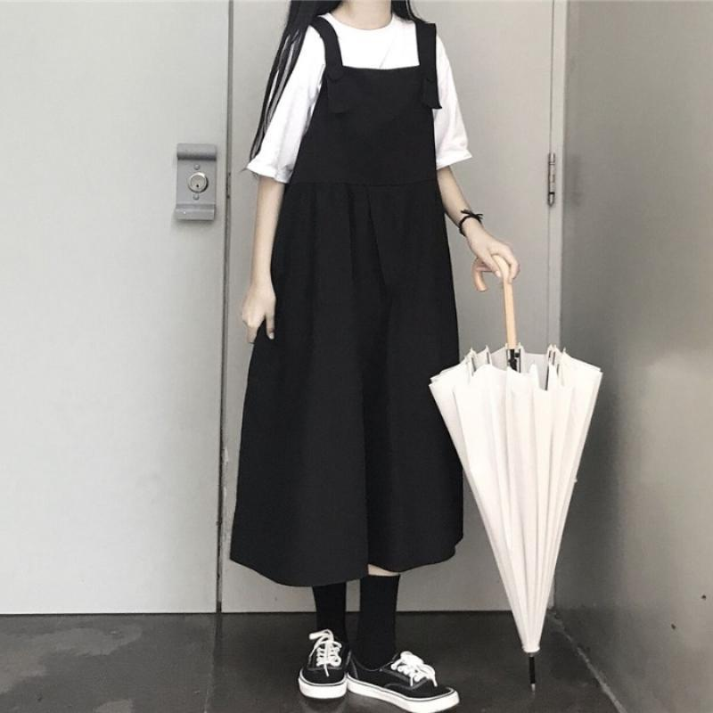 Lucklandworld fall wedding guest dress september 300kg Women Clothing Loose 240 Student Backless Dress Slimming Palm Strap Dress Street Style Short Sleeve Dresses