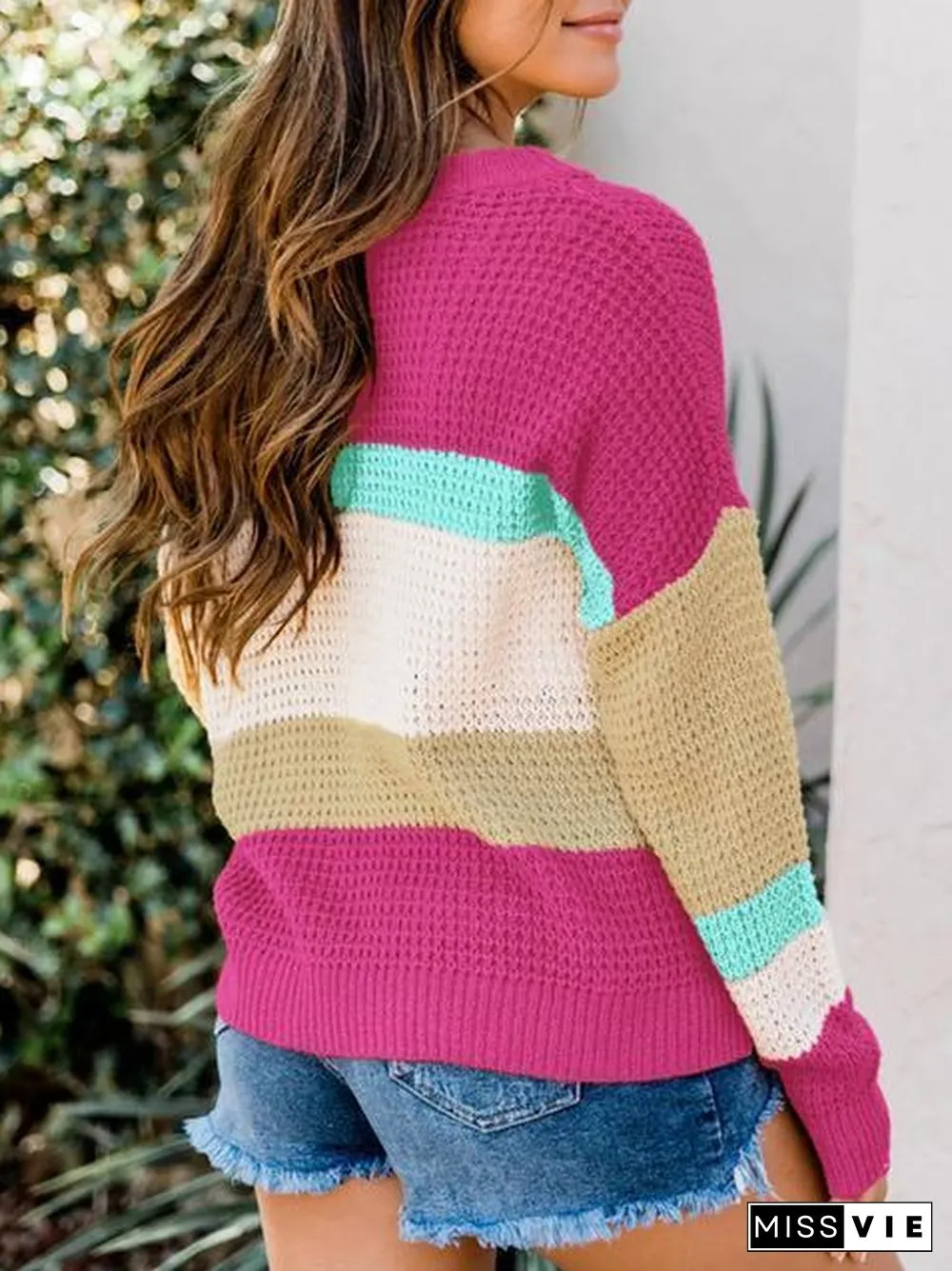 Color Block Round Neck Sweater