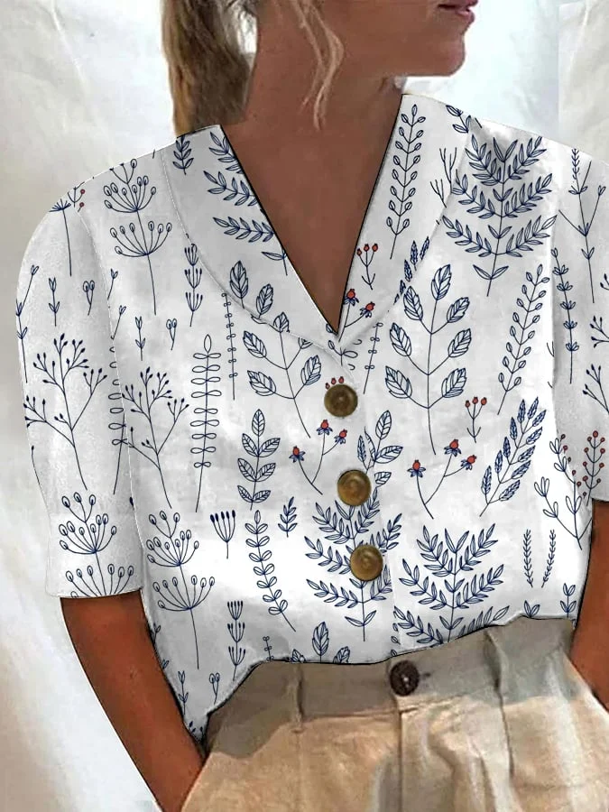 Women's Retro Floral Art Print Casual Comfort Shirt 