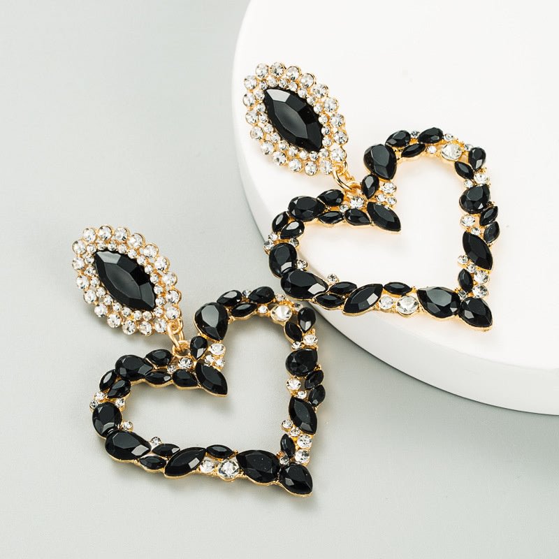 Women's Vintage Pop Heart Shaped Alloy Color Rhinestone Pendant Earrings