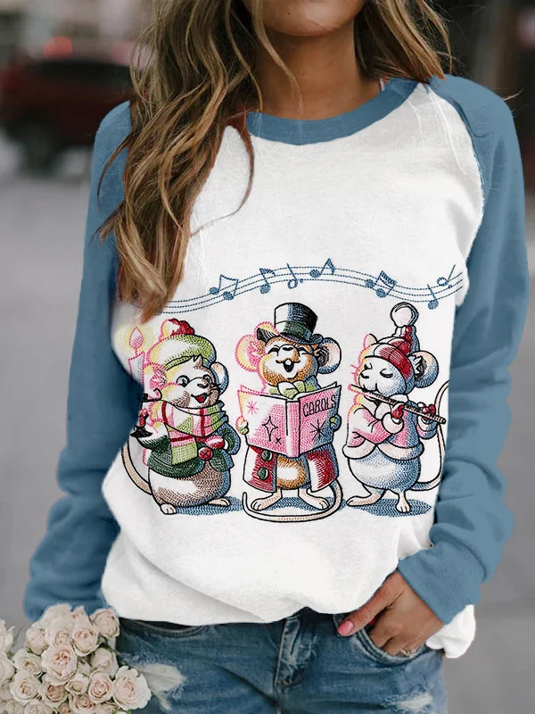 Caroling Christmas Mice Trio Embroidered Cozy Sweatshirt
