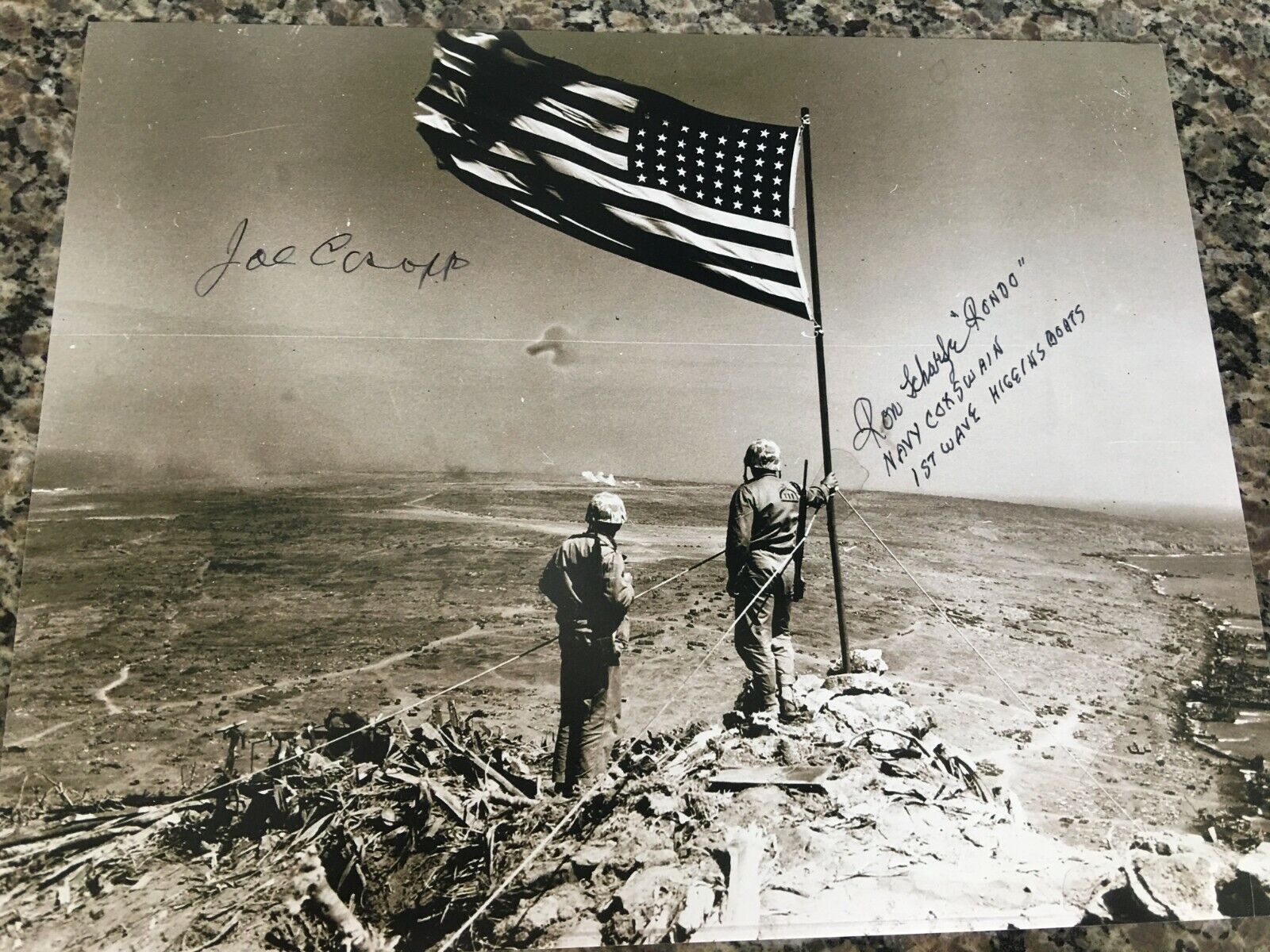 JOE CACIOPPO 4TH MARINE DIVISION.& RON SCHARFE NAVY IWO JIMA SIGNED Photo Poster painting +BONUS