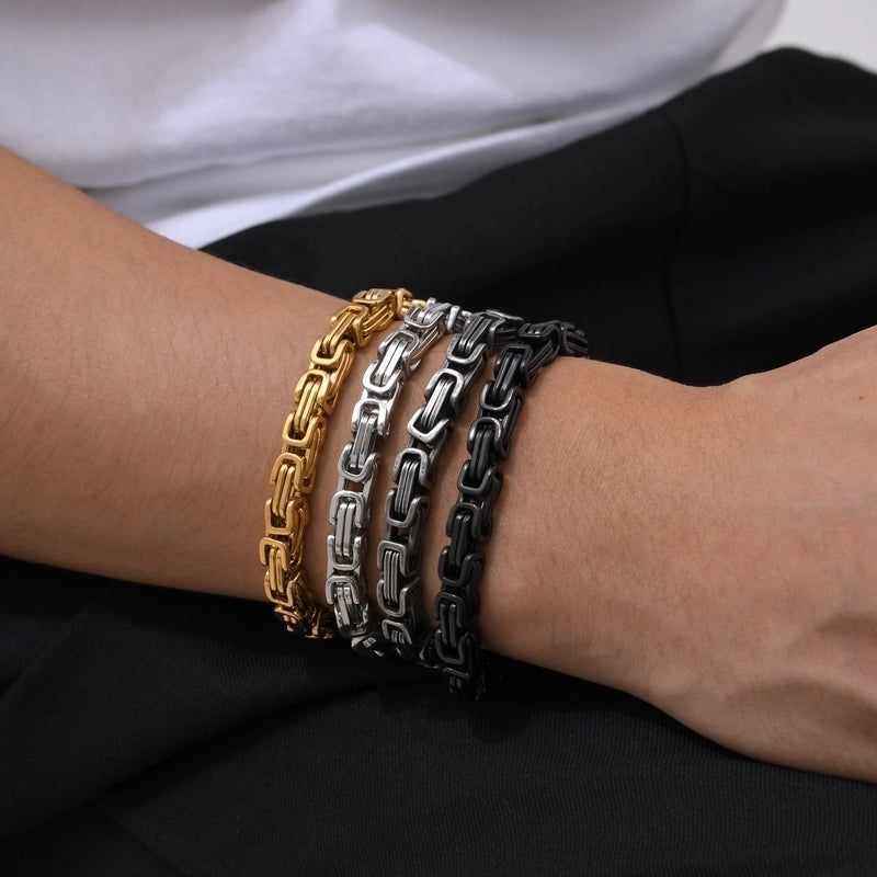Basic Punk Solid Color 304 Stainless Steel 18K Gold Plated Men’s Bracelets