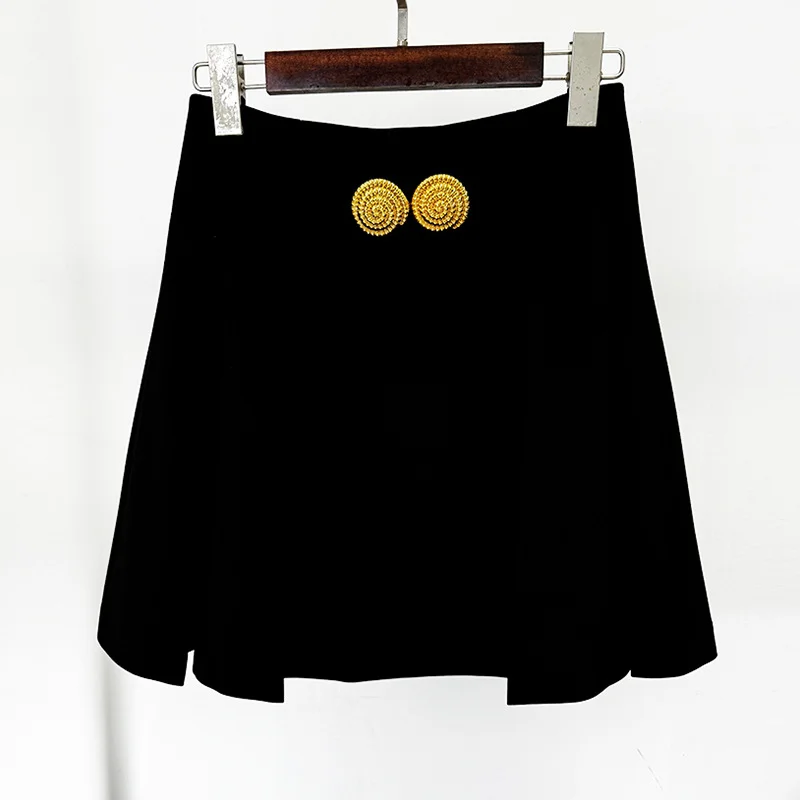 Nigikala Nigikala New Star Fashion Big Metal Buckle Decoration 100-Fold Mini Skirt Skirt