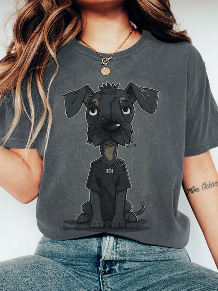Comstylish Cute Dog Print Crew Neck Short Sleeved T-Shirt