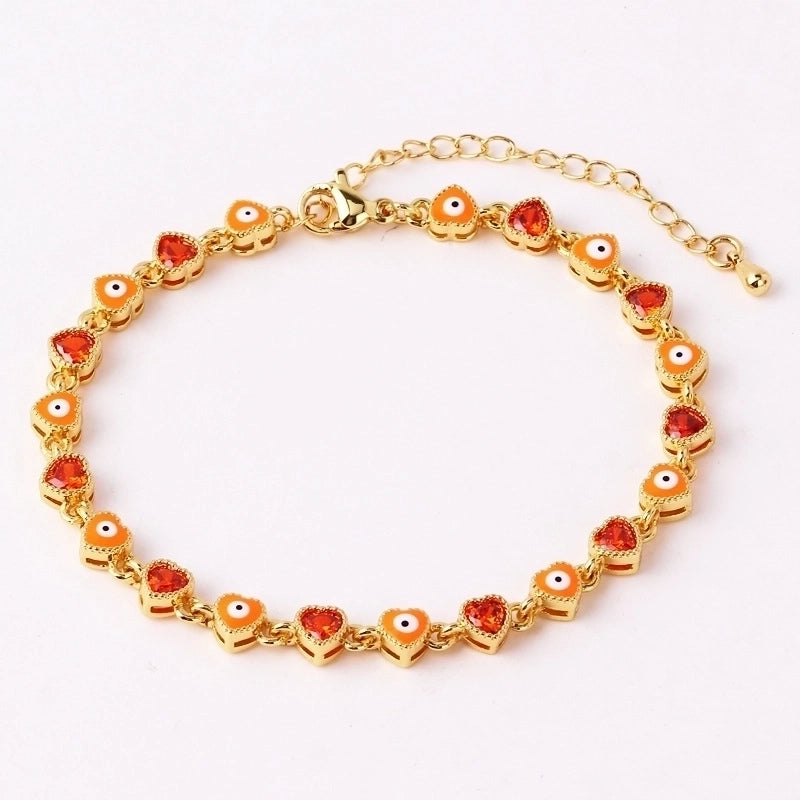 Retro Devil’s Eye Heart Shape Copper Plating Inlay Zircon Gold Plated Bracelets