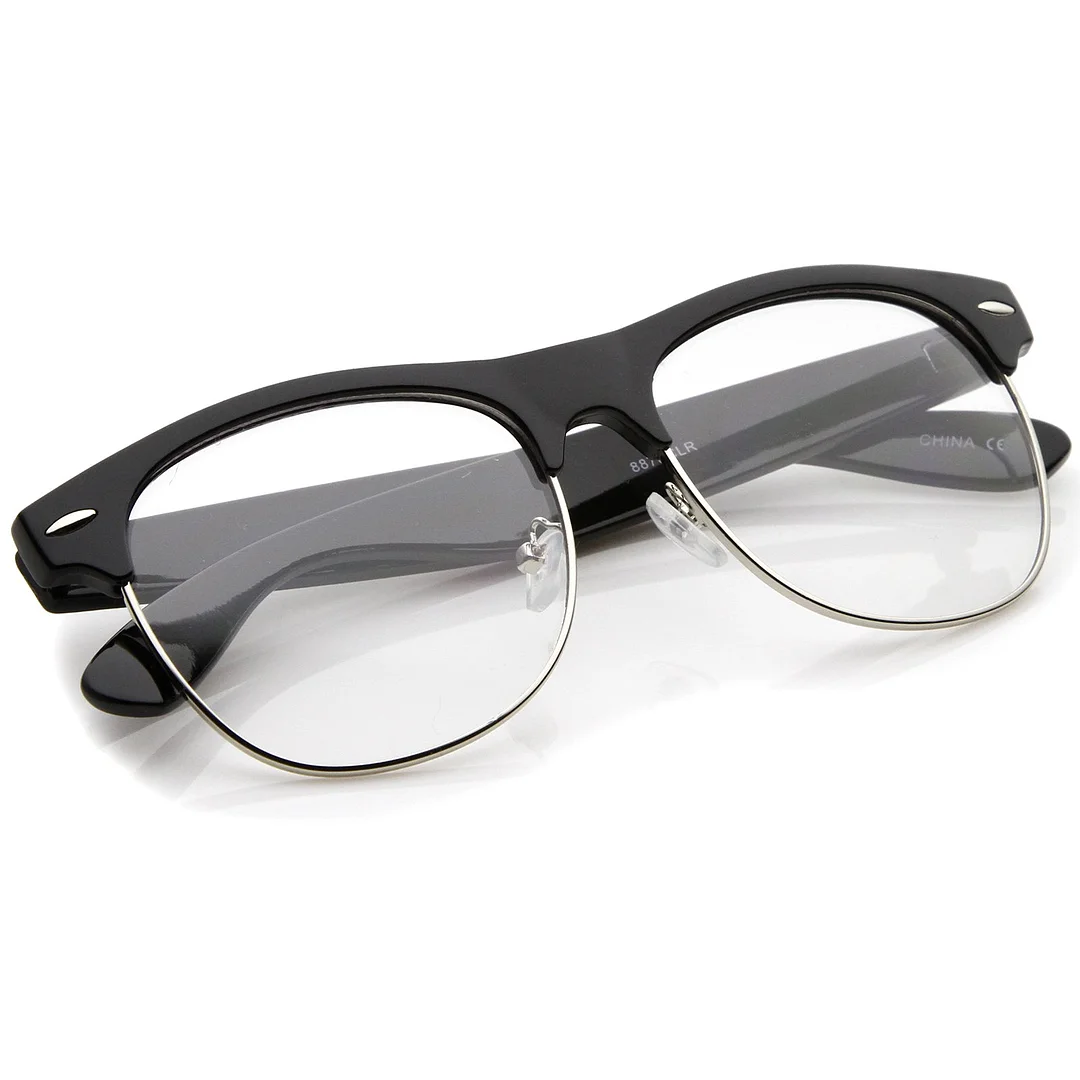 Classic Horn Rimmed Clear Lens Half Frame Glasses 56mm