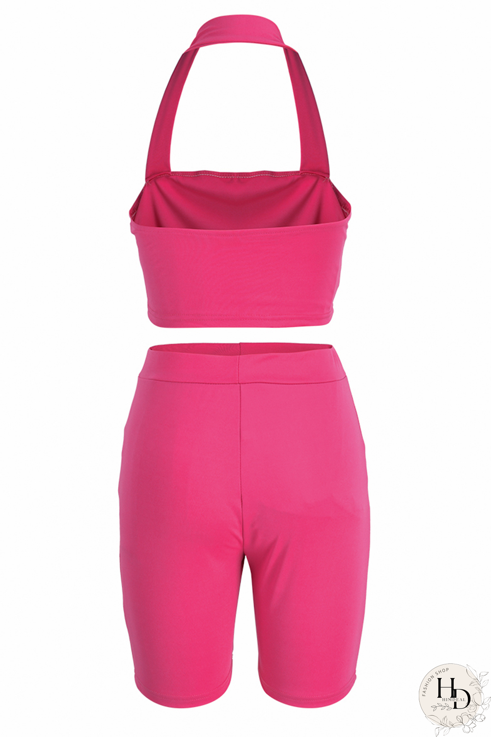 Rose Red Casual Solid Patchwork Halter Sleeveless Two Pieces