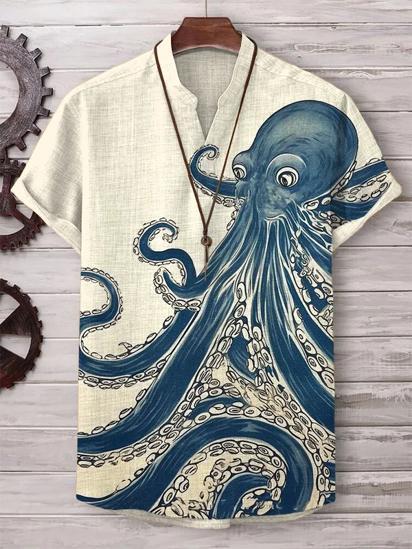 Men's Giant Octopus Tentacle Art Print V Neck T-Shirt
