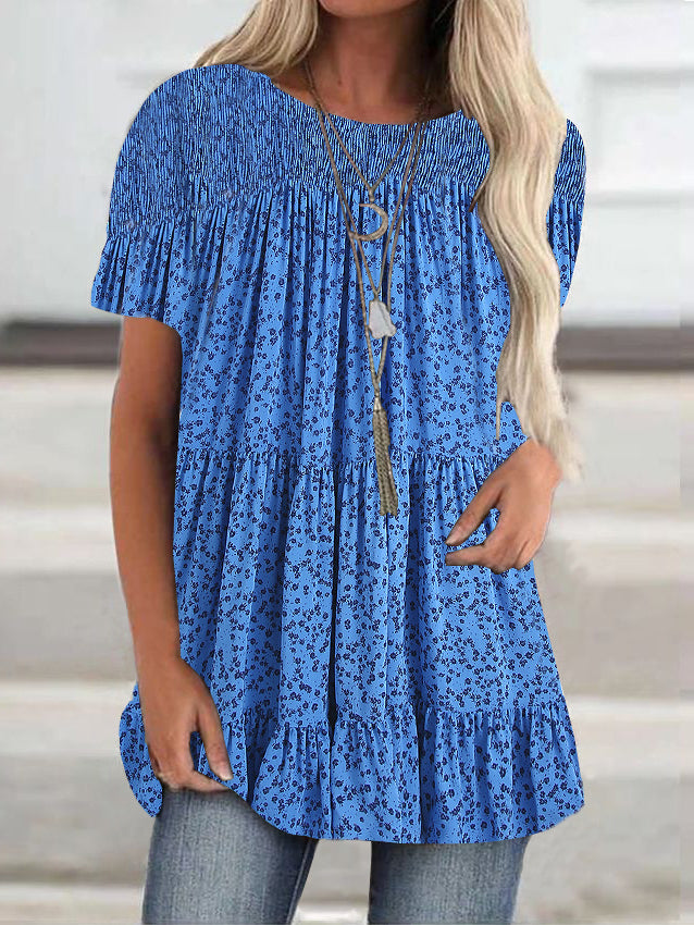 Women Short Sleeve Scoop Neck Floral Printed Top