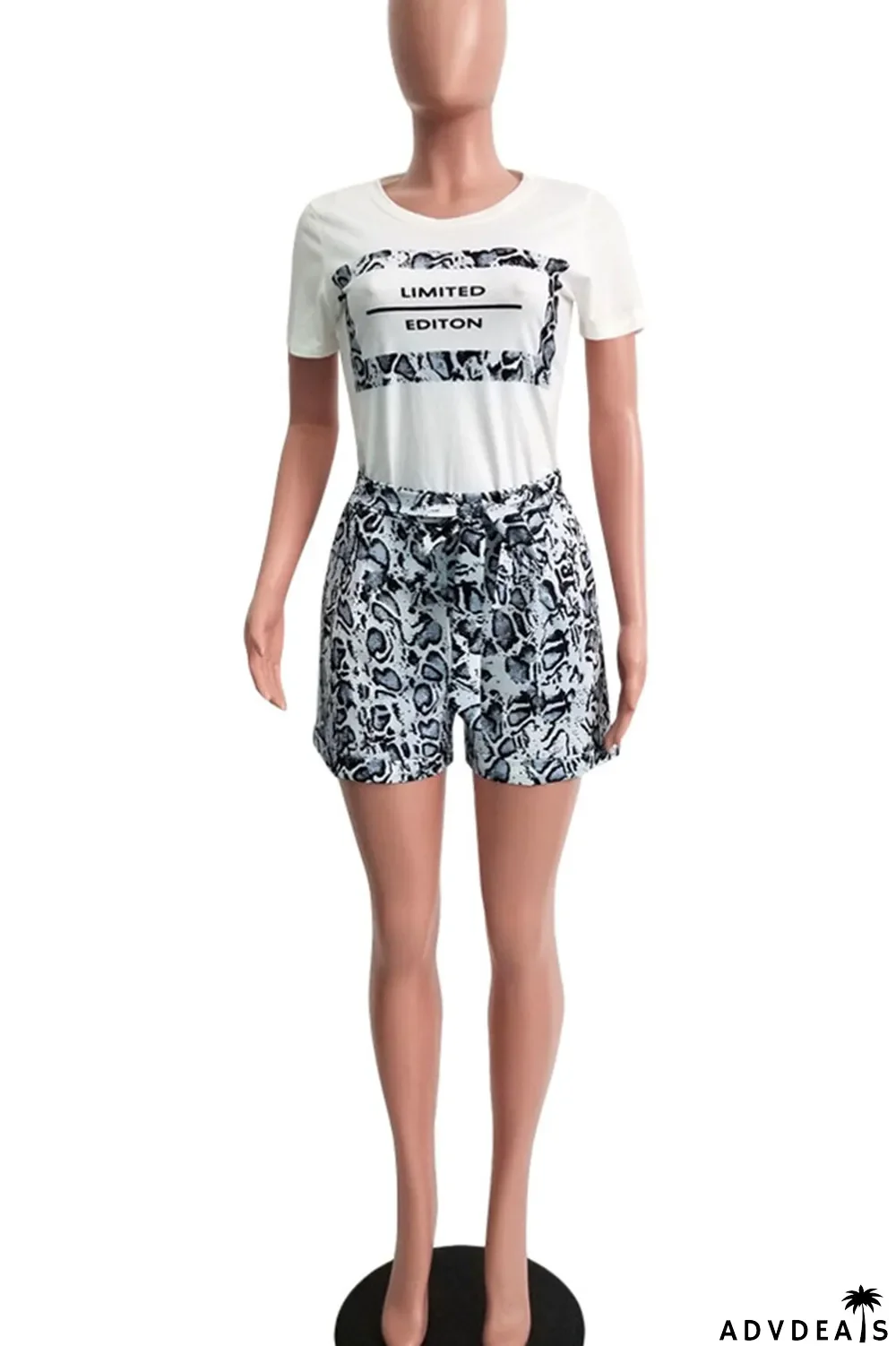 Tangerine Red Casual Street Print Patchwork O Neck Short Sleeve Two Pieces