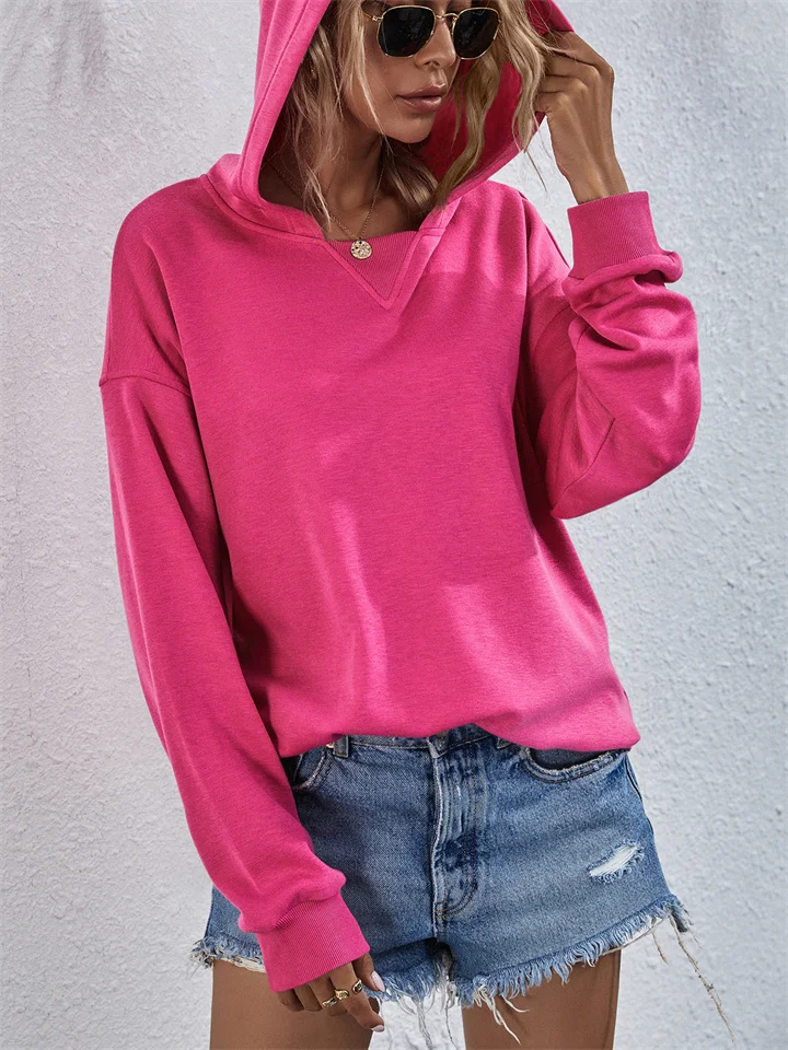 Solid Color Women's Autumn and Winter New Padded Sweatshirt Women Hooded Comfortable Casual Loose Top