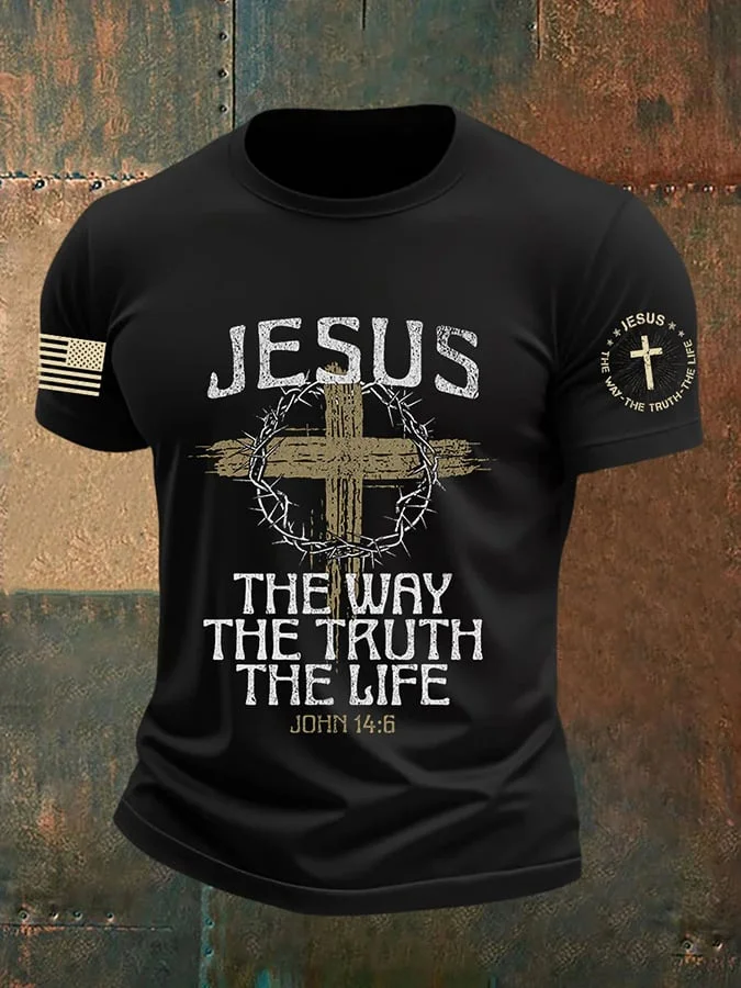 🔥Buy 3 Get 15% Off🔥Men's Jesus The Way The TruthThe Life Print Round Neck T-Shirt 