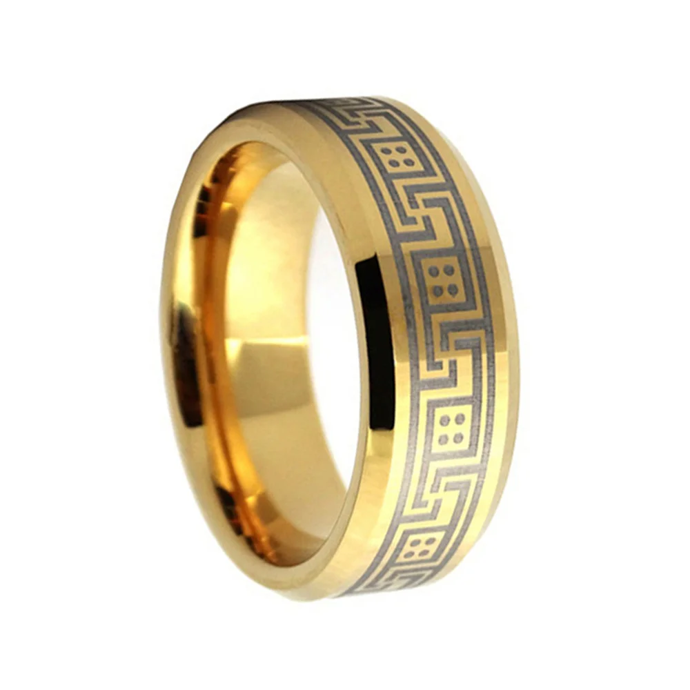 6MM 8MM Gold Celtic Tungsten Carbide Rings Mens Polished Beveled Edge Wedding