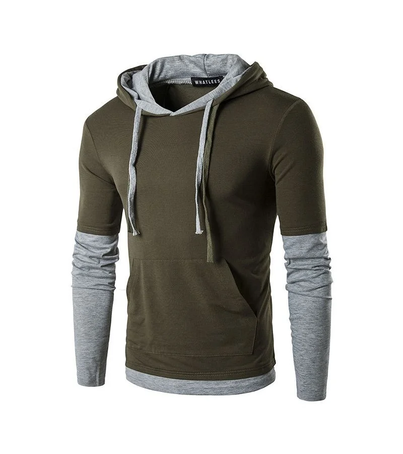 Fashion Style Men Cotton Patchwork Long Sleeves Slim Fit Hoodies