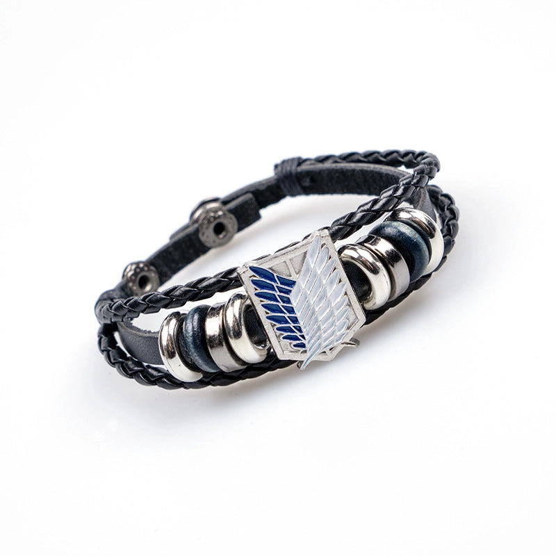 Anime Peripheral Attack On Titan Leather Bracelet Men's Freedom Wing Leather Bracelet