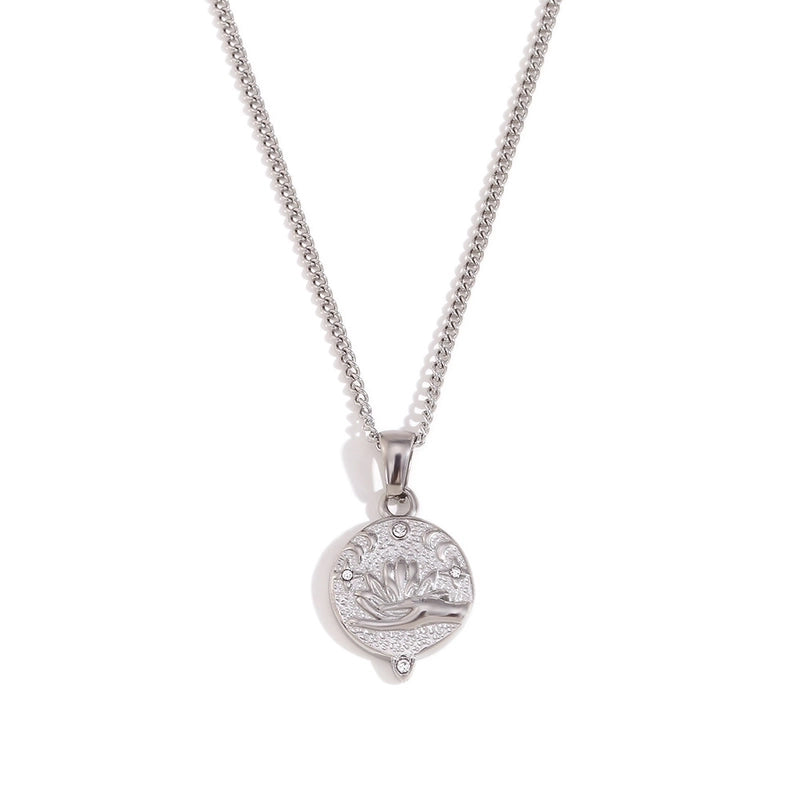 Casual IG Style Geometric Sun Gesture Titanium Steel Zircon 18K Gold Plated Inlay Pendant Necklace