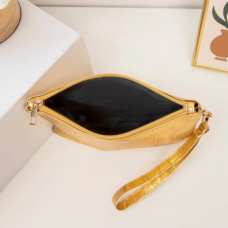 Women’s Pu Leather Solid Color Crocodile Classic Style Square Zipper Crossbody Bag