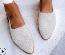 Leather Shoes Women's Pointed Toe Toe Cap Buckle Flat Sands