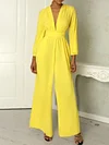 Loose Solid Color Deep V-Neck Urban Simple Jumpsuit