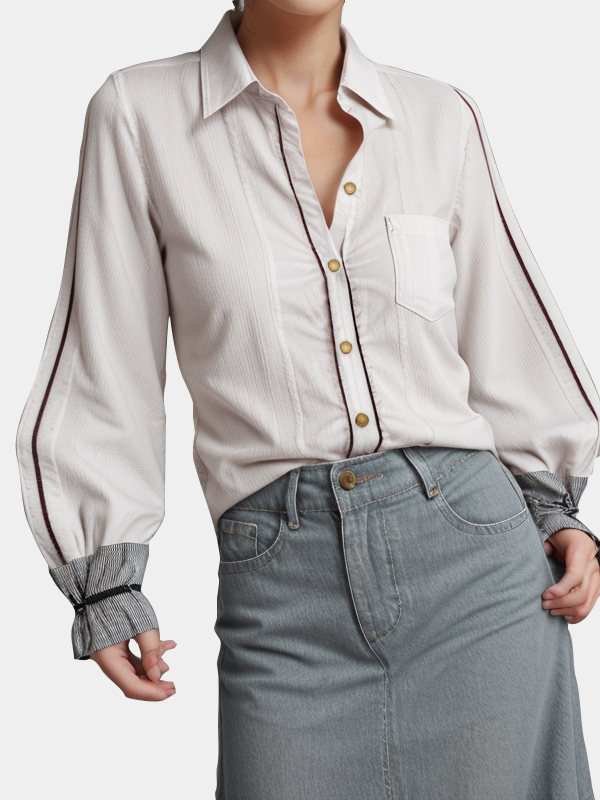 Patchwork Long Sleeve Colorblock Single Button Shirts